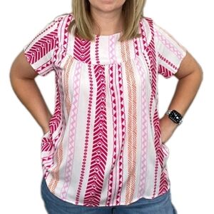 NWT Andree by Unit Aztec Print Short Sleeve Top Size 1X